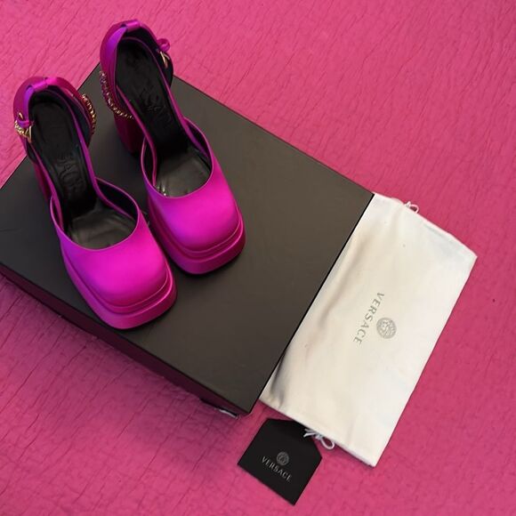 Versace Women's Pink satin Platform Heels, US8 - Picture 12 of 12
